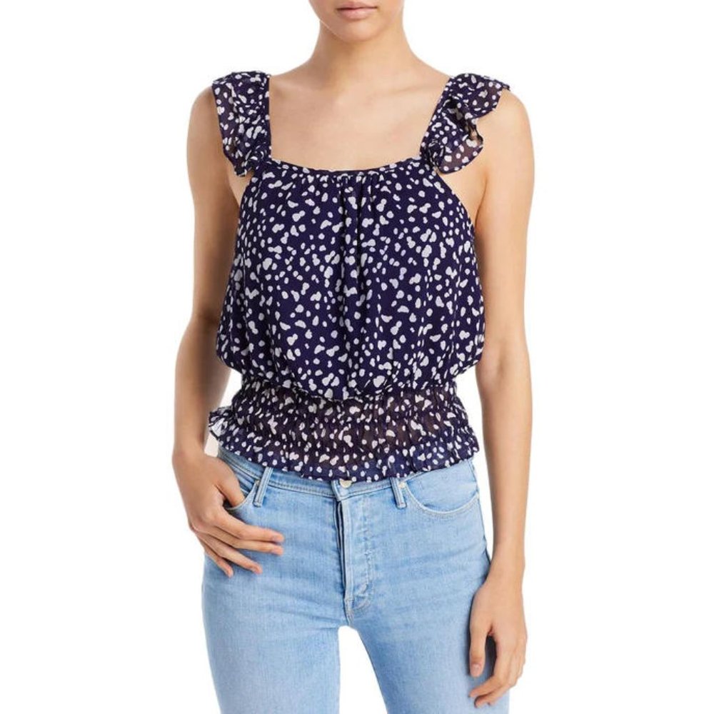 NWT AQUA PRINTED smocked TOP - L